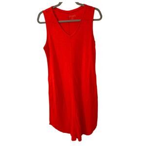 ESCAPE by Habitat Cotton Jersey V-Neck Sleeveless Coral Midi Dress Pockets, M